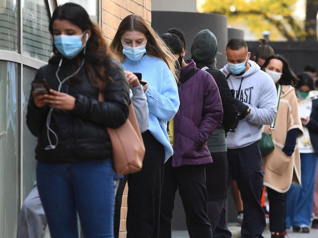 People queue for a Covid-19 test in Melbourne. Picture: William West/AFP