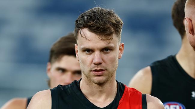 Essendon defender Jordan Ridley is closing in on a return from a quad strain. Picture: Michael Willson / Getty Images