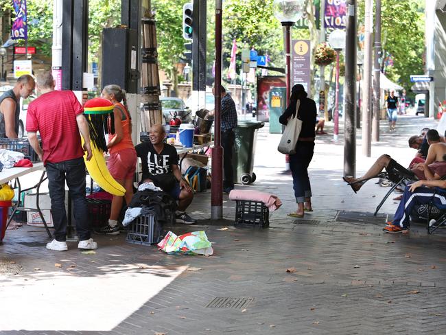 Soup Kitchen style set-up to feed the homeless in of the Sydney CBD. Picture: Jeff Herbert