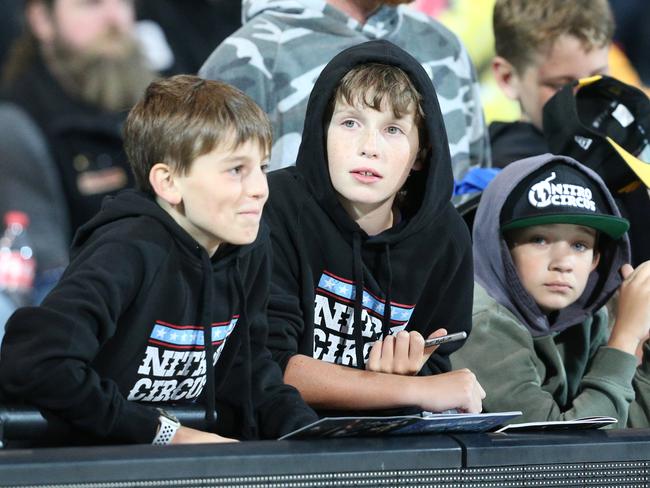 Nitro Circus at Kardinia Park on March 7, 2022. Stunts, crowd reactions, fireworks, plenty of colour. Picture: Mark Wilson