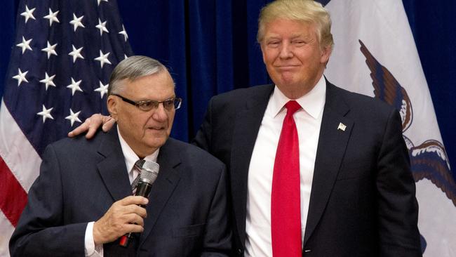 US President Donald Trump has pardoned former sheriff Joe Arpaio following his conviction for intentionally disobeying a judge’s order in an immigration case. Picture: Mary Altaffer/AP