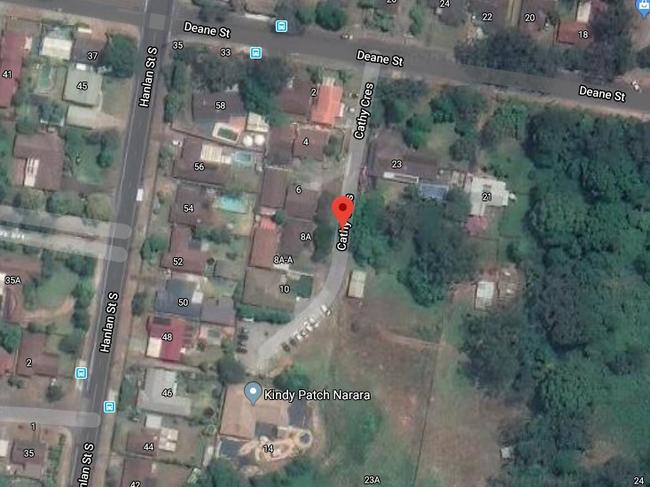 Cathy Crescent, Narara, showing the daycare centre at the end of the small dead end road. Picture: Google