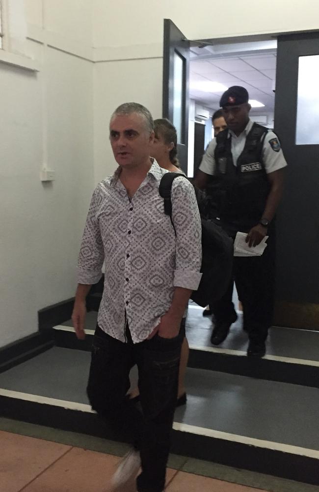 John and Yvette Nikolic exiting the court house for a recess before resuming to the hearing at the Suva High Court. Picture: Varanisese Bolatagane