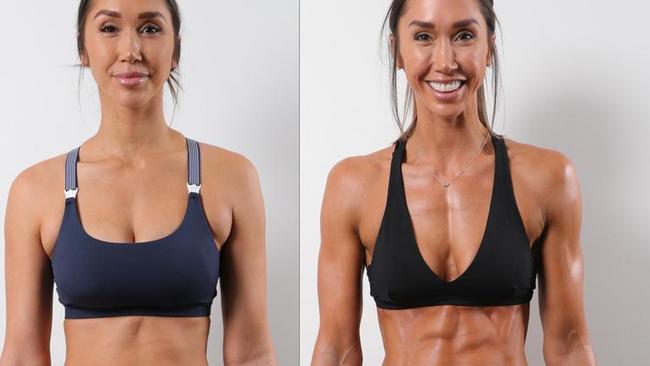 Chontel Duncan before when she'd lost definition in her stomach and after.