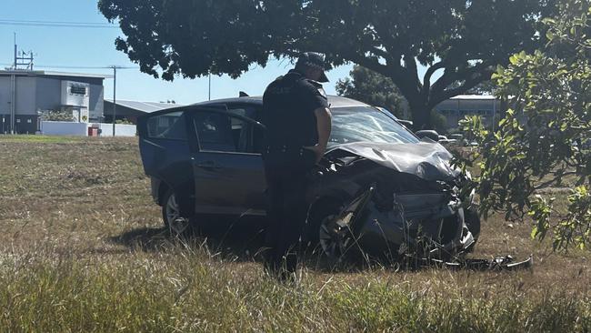 Stolen car crash in Garbutt. Picture: Natasha Emeck