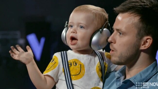 J.J. cheered on his mum from backstage.