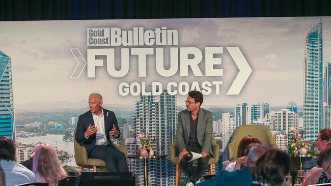 Experience Gold Coast CEO John Warn in conversation with News Corp columnist. Joe Hilderbrand at the Gold Coast Bulletin's Future Gold Coast. Picture: Glenn Campbell