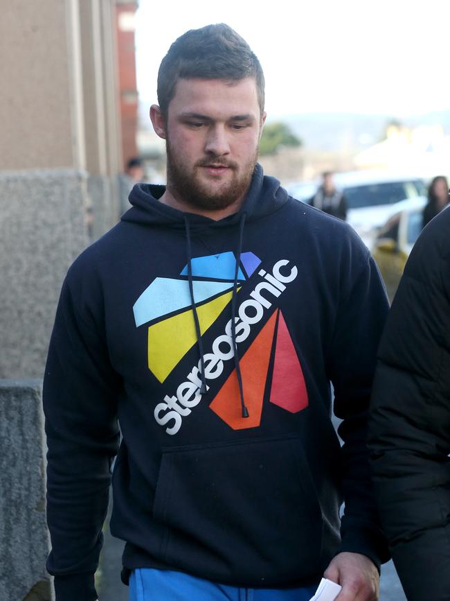 Ryan Zmendak leaving the Hobart Magistrates’ Court.