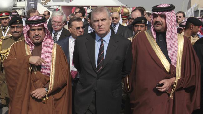 Prince Andrew, Duke of York, on tour at the Bahrain International Airshow in 2014.