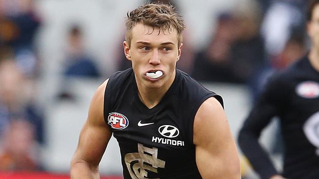 AFL Round 19. 27/07/2019. Carlton v Adelaide at the MCG .   Patrick Cripps of the Blues 4th quarter     .  Pic: Michael Klein