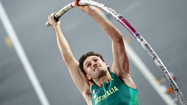 Australia's Kurtis Marschall competes in the Men's Pole Vault final during the Indoor World Athletics Championships in Glasgow, Scotland, on March 3, 2024. (Photo by Anne-Christine POUJOULAT / AFP)