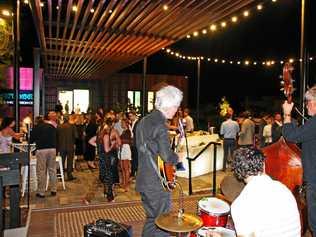 Max, Pete and Aaron of Coastal Jazz at AVID Property Group's launch of its new sales and information centre in Palmview's master-planned community of Harmony. Picture: Erle Levey