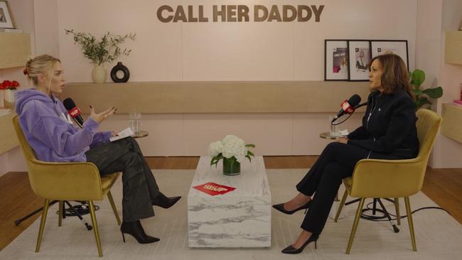 Kamala Harris during interview with Alex Cooper for the Call Her Daddy podcast.