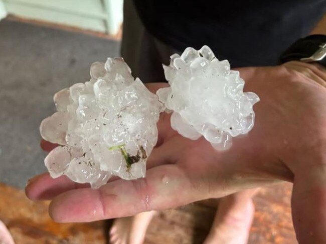 Hail reported at Tallebudgera Thursday afternoon. Picture: via Higgins Storm Chasing/