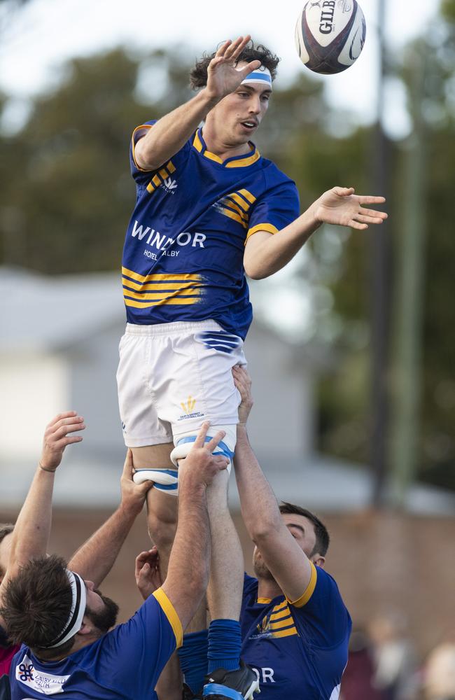 George Bailey of Dalby Wheatman against Toowoomba Bears in Downs Rugby A grade Risdon Cup round 11 rugby union at Toowoomba Sports Ground, Saturday, July 13, 2024. Picture: Kevin Farmer