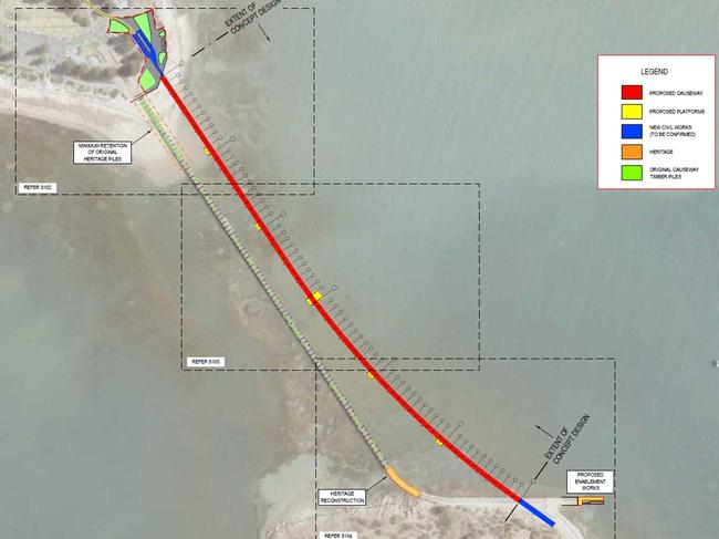 The proposed route for the new revamped Victor Harbor Causeway.