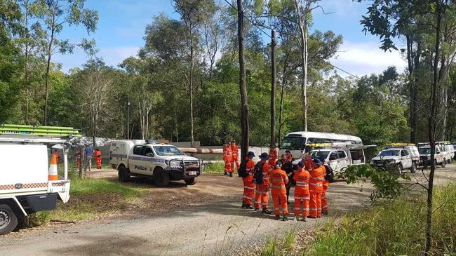 SES workers make up part of the search party at Frayne Rd property at Amamoor yesterday following a fatal shooting last Thursday. A fire arm is still outstanding, police say. Picture: Contributed