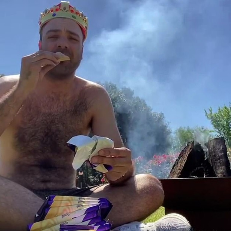 Bruno Bouchet has caused a stir after he threw 16 highly sought-after blocks of Cadbury Caramilk onto a fire. Picture: Instagram / Bruno Bouchet