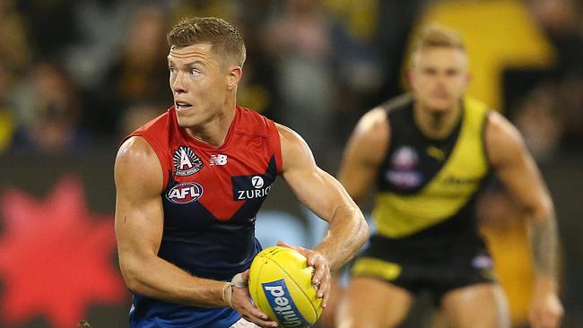 Jake Melksham played on the ball in Melbourne’s loss to Richmond but that was about the only positive for the Dees. Picture: Michael Klein