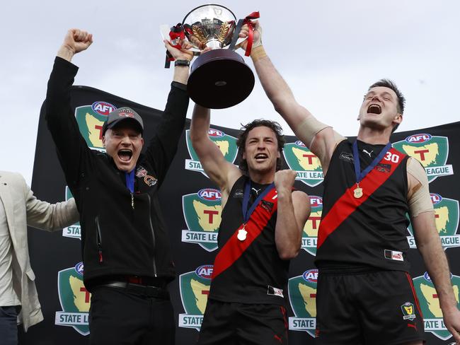 Adrian Smith North Launceston coach with Fletcher Bennett and Alex Lee.  TSL grand final 2024 - North Launceston V Lauderdale.  Picture: Nikki Davis-Jones