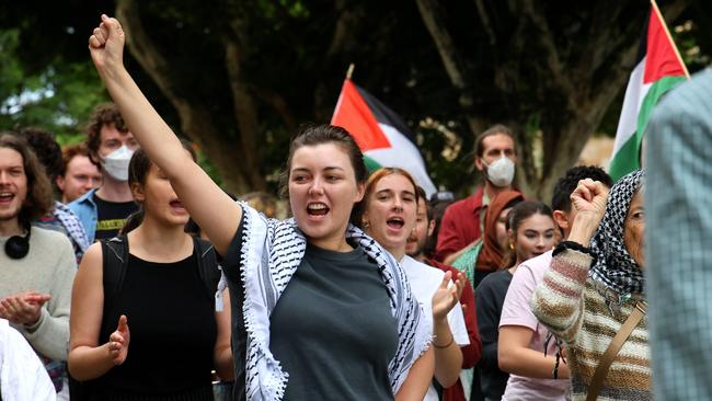 University of Queensland pro-Palestine marchers … ‘Gaza war protesters are clearly angry about Israel’s conduct of the war in Gaza and have drawn inspiration from being part of a transnational protest movement’. Picture David Clark