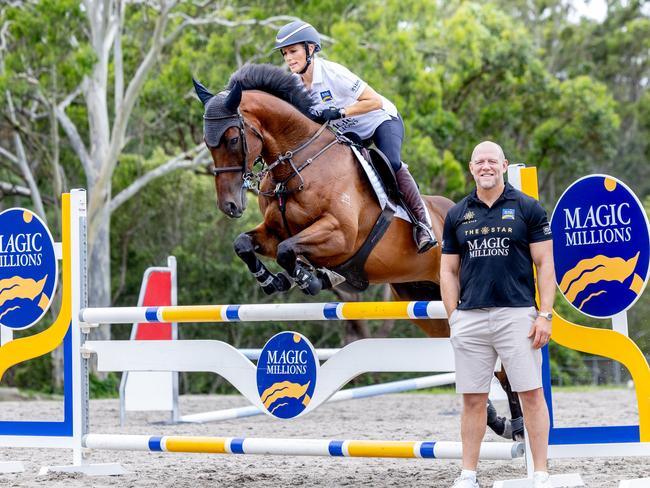 Zara and Mike Tindall ahead of the Magic Millions Polo and Showjumping. Picture: Luke Marsden