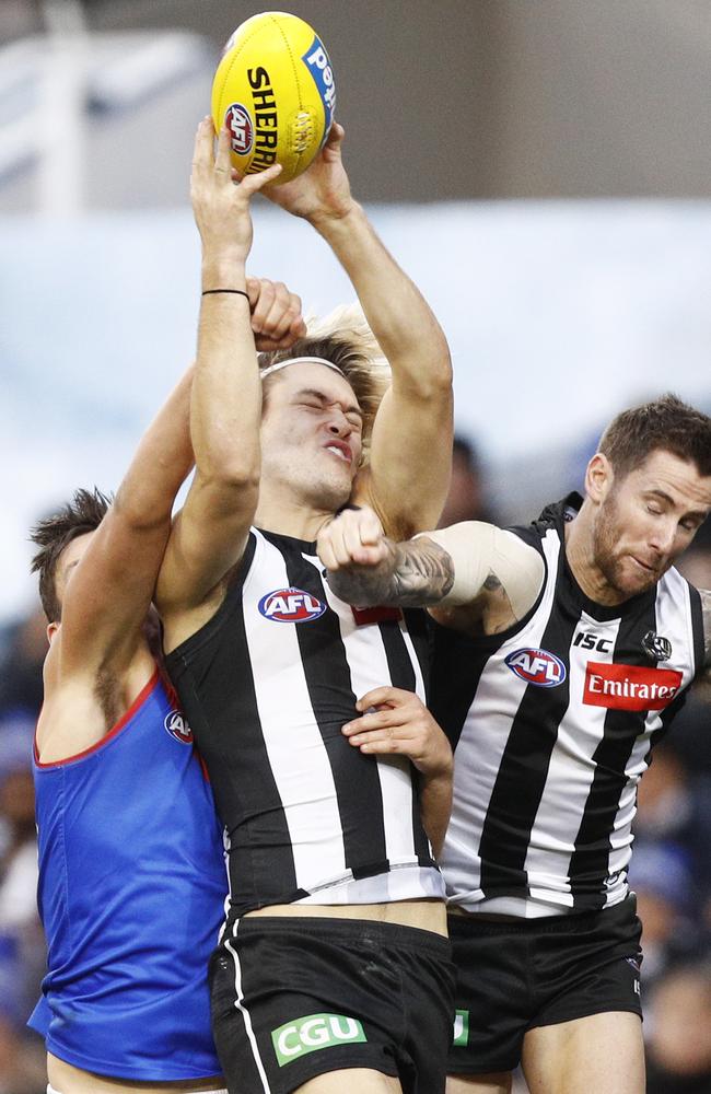 Darcy Moore has proven his value to Collingwood in defence after overcoming injury. Picture: AAP Image/Daniel Pockett.