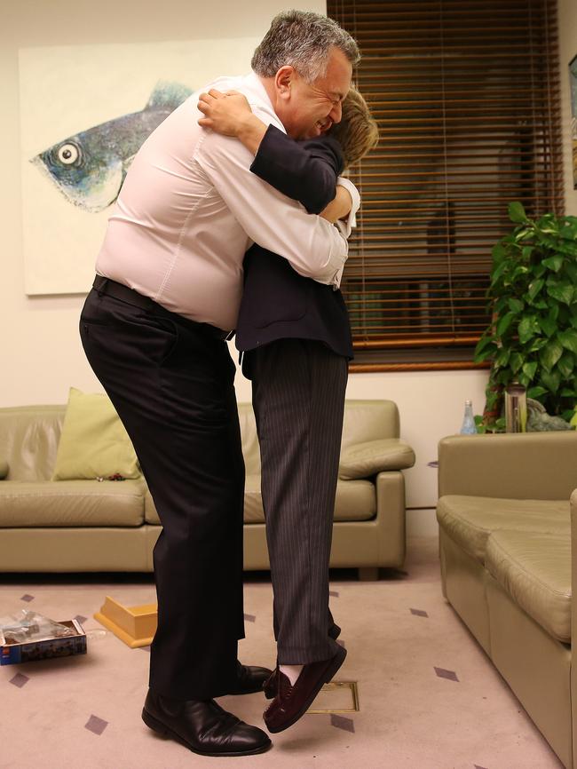 Private moment: Treasurer Joe Hockey with son Xavier before his first Budget Speech to Parliament. Pic: Gary Ramage