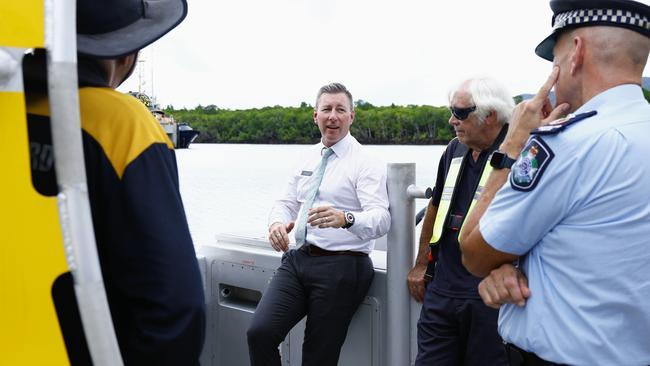 Chief Officer for Marine Rescue Queensland Tony Wulff speaks with Volunteer Coast Guard members in Cairns. Picture: Brendan Radke