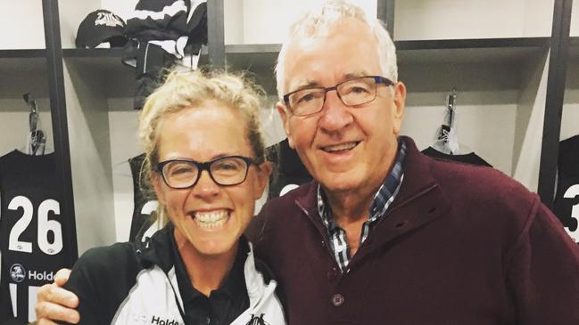 Mike Sheahan with his daughter, Collingwood AFLW player Kate Sheahan. Picture: Twitter