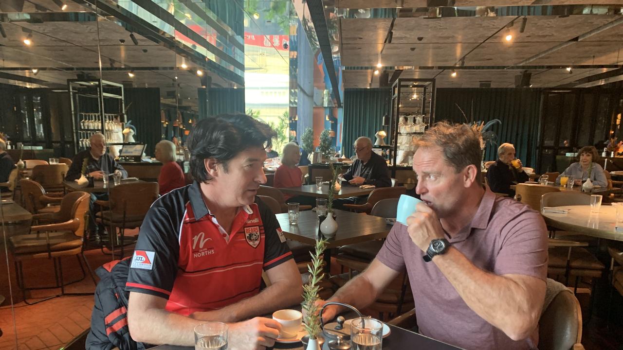 Bears chairman Daniel Dickson and club legend and board member Billy Moore spotted meeting in Perth. Credit: Supplied.