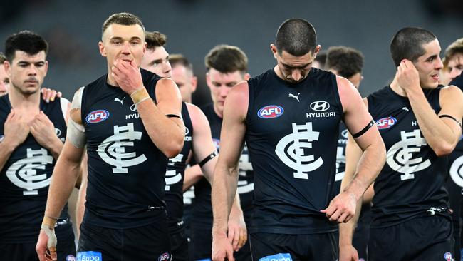 Carlton captain Patrick Cripps, left, is in a serious form slump. Picture: Quinn Rooney/Getty Images