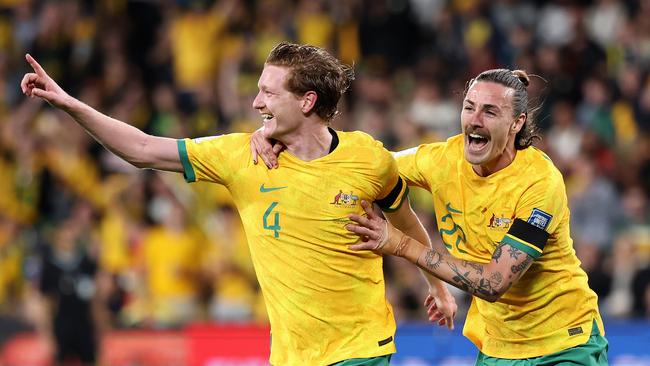 Socceroo Kye Rowles (left), pictured with Jackson Irvine, is set to join DC United. Picture: Cameron Spencer/Getty Images