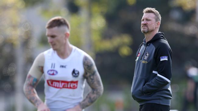 Collingwood coach Nathan Buckley and Beam at training earlier this year. Pic: Michael Klein.