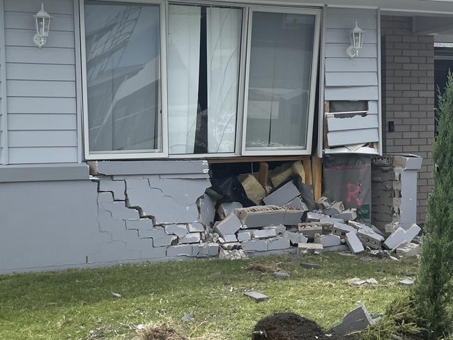 The damage done after a car crashed into a Hurley St, Pimpama home on Monday, November 21, 2022. Picture: Georgina Noack