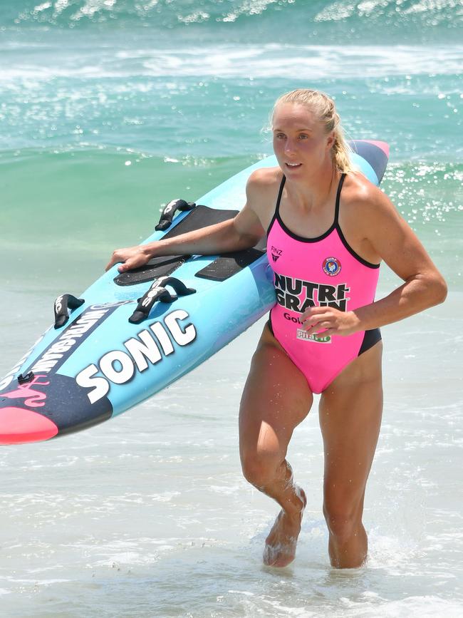 Danielle McKenzie preparing for round 2 of the Nutri-Grain series at Burleigh Beach on Thursday morning. Picture: Harvpix