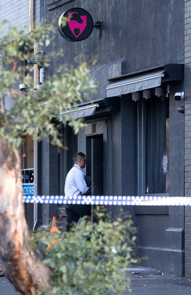 Police on the scene after shots were fired at Kittens in May 2016. Picture: Mark Dadswell