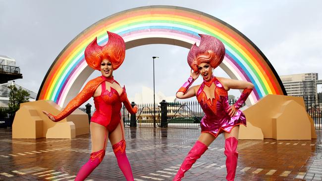 The 6m-tall rainbow was unveiled at Sydney’s Mardi Gras earlier this year. Picture: Tinder