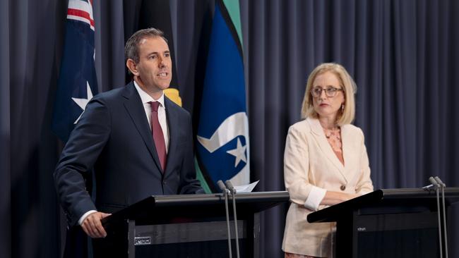 Mid-Year Economic and Fiscal Outlook with Treasurer Jim Chalmers and Finance Minister Katy Gallagher. Picture: NCA NewsWire / David Beach