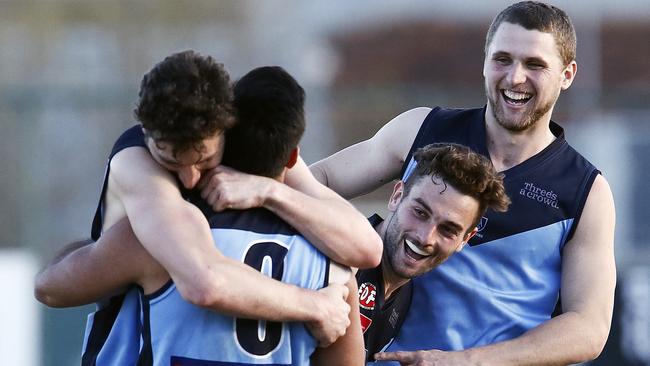 Aberfeldie celebrates its grand final triumph. Picture: Paul Loughnan