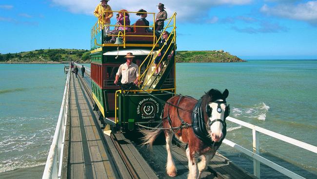 Victor Harbor’s horse-drawn tram to Granite Island.