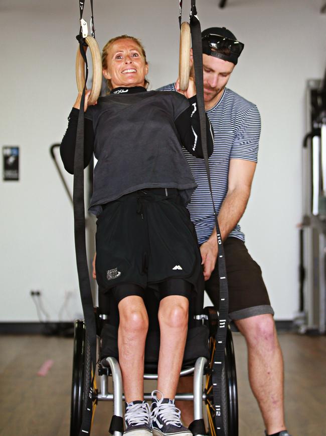 Sam Bloom with Anthony Robertson at the gym at Sargood in Collaroy. Picture: Adam Yip / Manly Daily