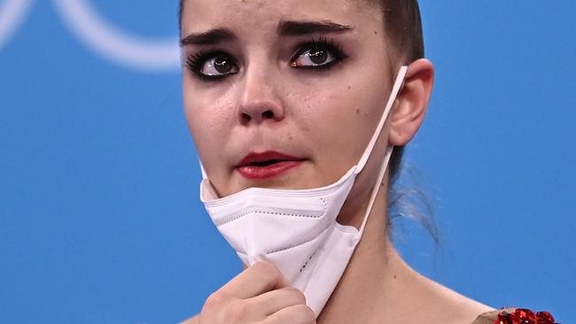 Russia's Dina Averina reacts at the end of the individual all-round final