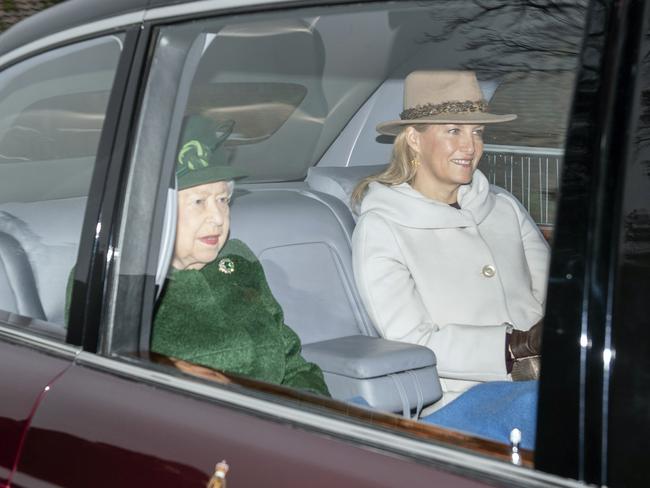 The Queen travelled to the service with Sophie, Countess of Wessex, who is married to Prince Edward. Picture: PA via AP