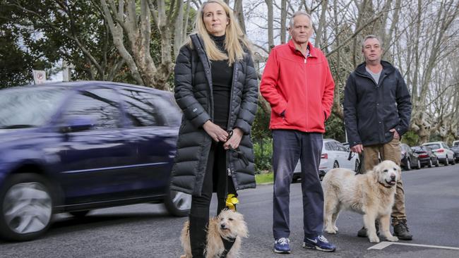 Liana Slipetsky with Peter Hart (centre) and Matt Beg want Stonnington Council to crack down on vehicles using Murray St, Prahran, as a rat run and spot for all day parking. Picture: Wayne Taylor