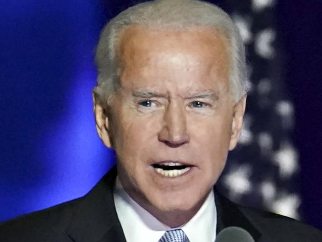 U.S. President-elect Joe Biden speaks while delivering an address to the nation during an election event in Wilmington, Delaware, U.S., on Saturday, Nov. 7, 2020. Biden defeated Donald Trump to become the 46th U.S. president, unseating the incumbent with a pledge to unify and mend a nation reeling from a worsening pandemic, faltering economy and deep political divisions. Photographer: Sarah Silbiger/Bloomberg via Getty Images