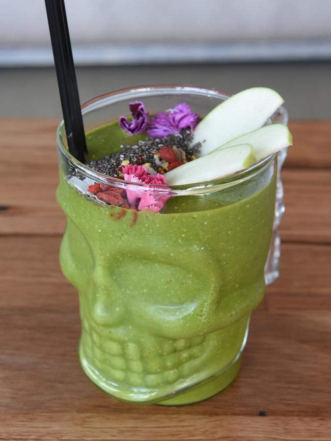 Smoothies in glasses shaped like skulls. Picture: Chris Eastman