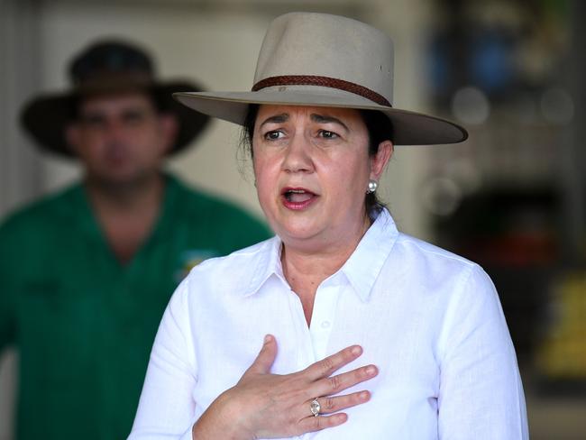 BOWEN, AUSTRALIA - NewsWire Photos - OCTOBER 26, 2020.Queensland Premier Annastacia Palaszczuk speaks during a visit to Marto's Mangoes orchard and packing facility near Bowen. Ms Palaszczuk announced cuts to irrigation prices for farmers should Labor wins government on October 31.Picture: NCA NewsWire / Dan Peled