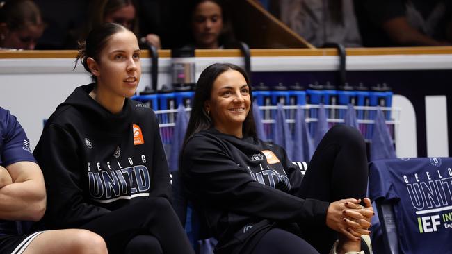 GEELONG, AUSTRALIA - OCTOBER 30: Monique Conti of Geelong United looks on ahead of the round one WNBL match between Geelong United and Townsville Fire at The Geelong Arena, on October 30, 2024, in Geelong, Australia. (Photo by Kelly Defina/Getty Images)