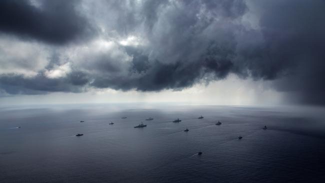 Storms over the Exercise KAKADU fleet off the Northern Territory coast. Picture: Kayla Hayes / ABIS